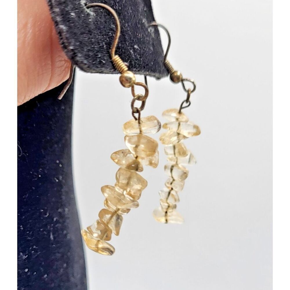 Artisan Made Raw Crystal Dangle Drop Earrings 2.5in